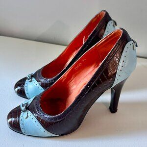 Vintage NYLA Brown Croc & Blue Office Siren Preppy Heels 7